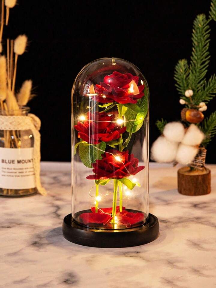 CÚPULA ROSA ETERNA CON LUCES LED – EL REGALO PERFECTO PARA ENAMORAR