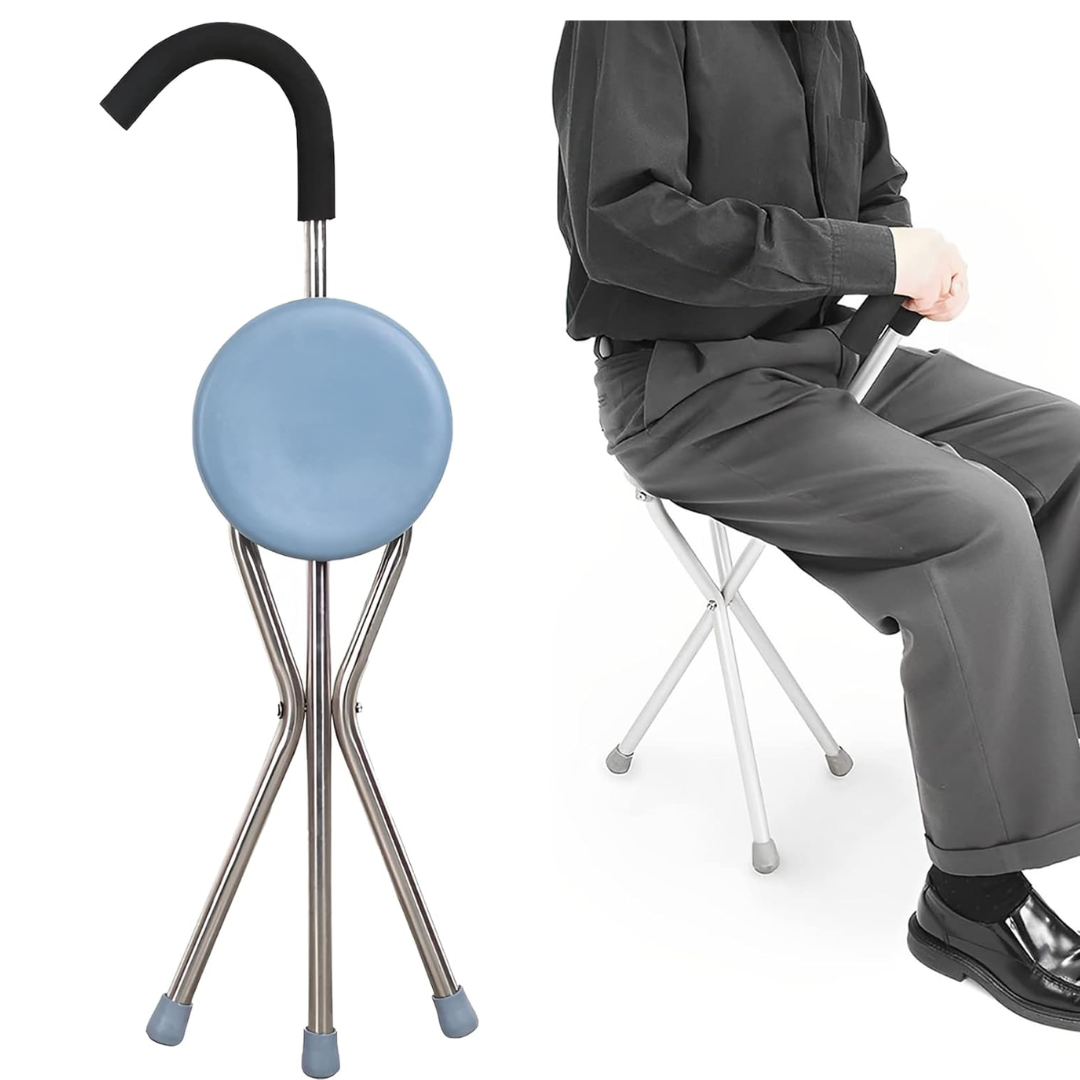 Bastón con Asiento Plegable – Comodidad y Apoyo en Uno