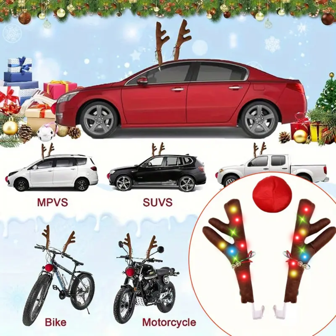 Disfraz de Reno con Luces LED para Auto, Moto o Bicicleta🚗✨