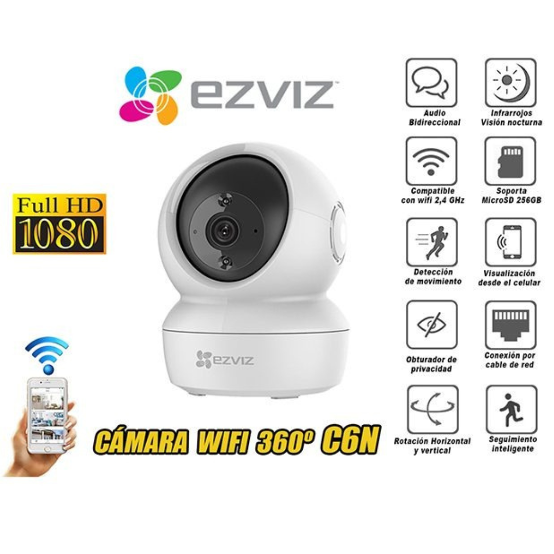 Cámara de Seguridad EZVIZ C6N 360° – Full HD con Sensor de Movimiento