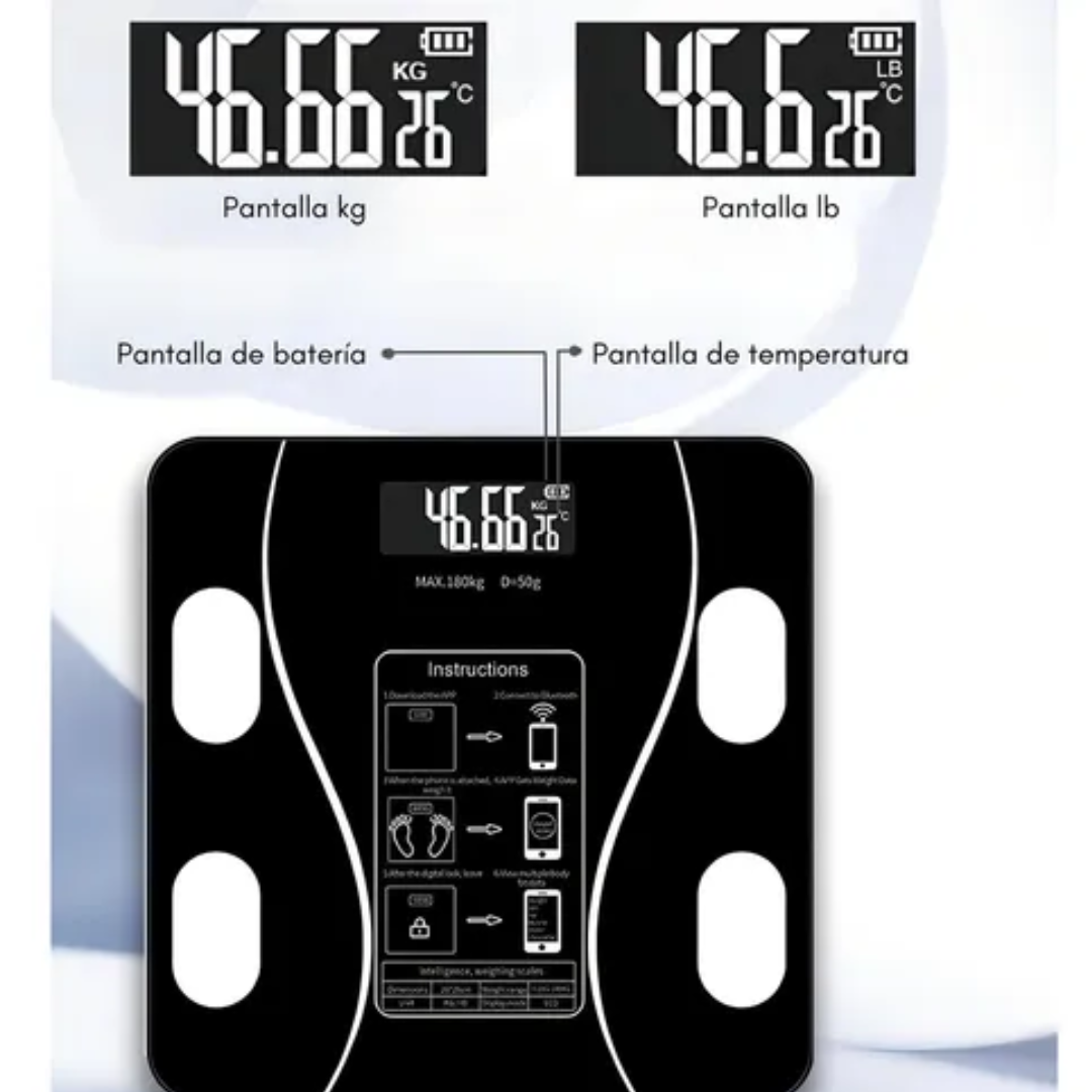 Balanza Digital Smart Scale Bluetooth – 180 KG (Negro)