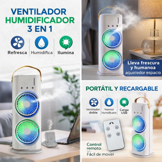 VENTILADOR HUMIDIFICADOR DOBLE 3 EN 1