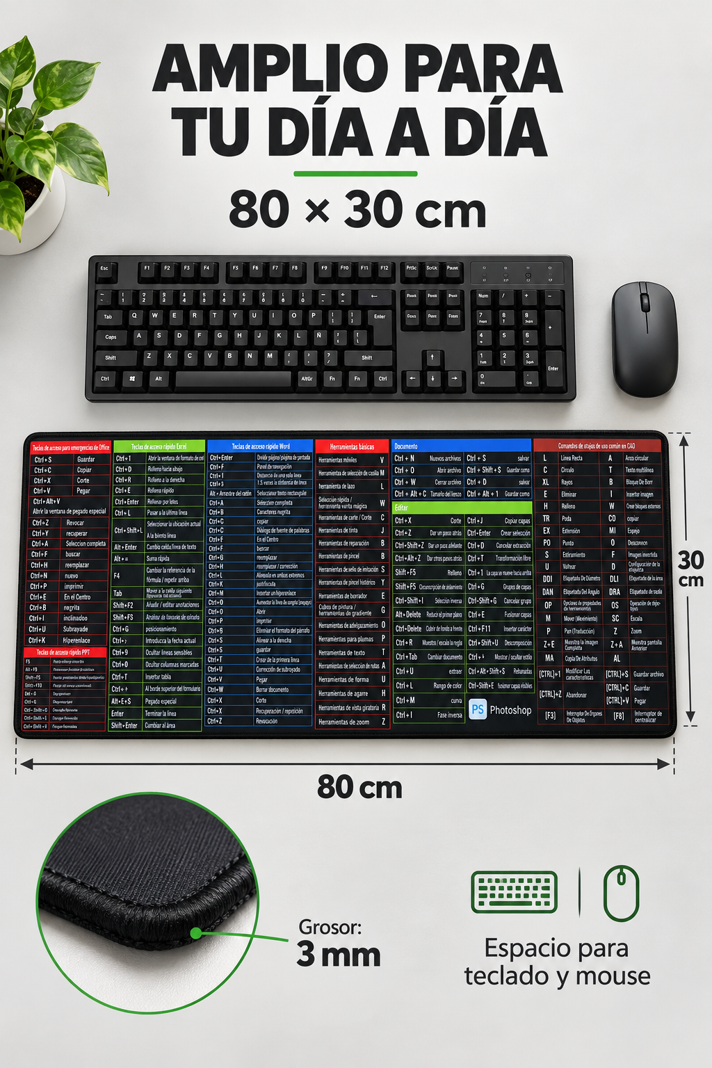MOUSE PAD XL CON FORMULAS DE EXCEL – WORD – POWER POINT Y MAS..