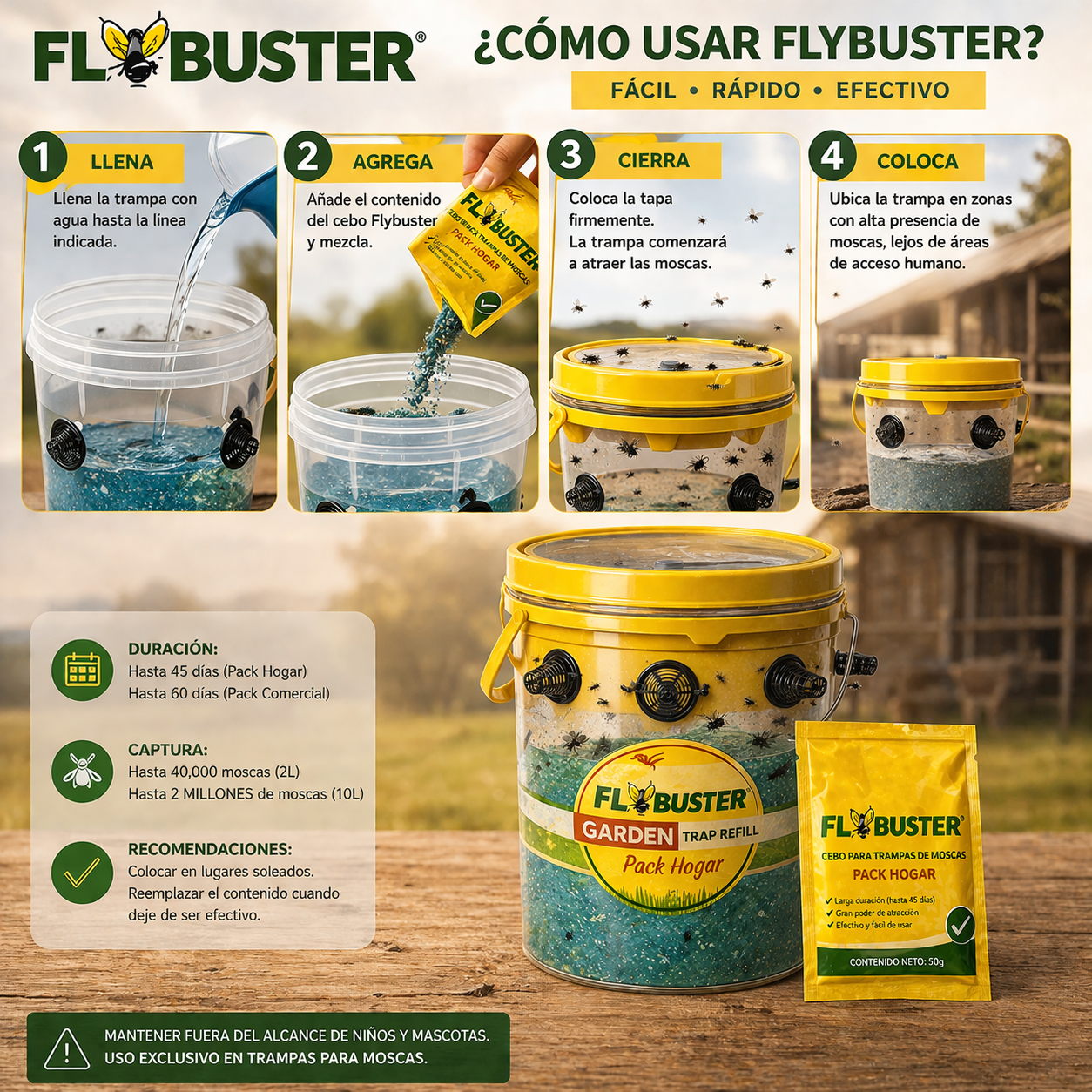 FLYBUSTER – TRAMPA Y CEBO PARA MOSCAS DE ALTA EFECTIVIDAD