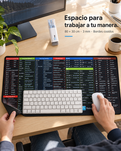 Mouse Pad XXL con atajos en español + Limpiador 7 en 1 GRATIS.