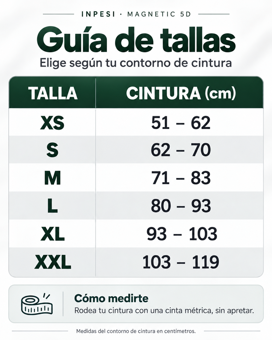 Guía de tallas de CORRECTOR DE POSTURA MAGNETIC 5D – ORIGINAL