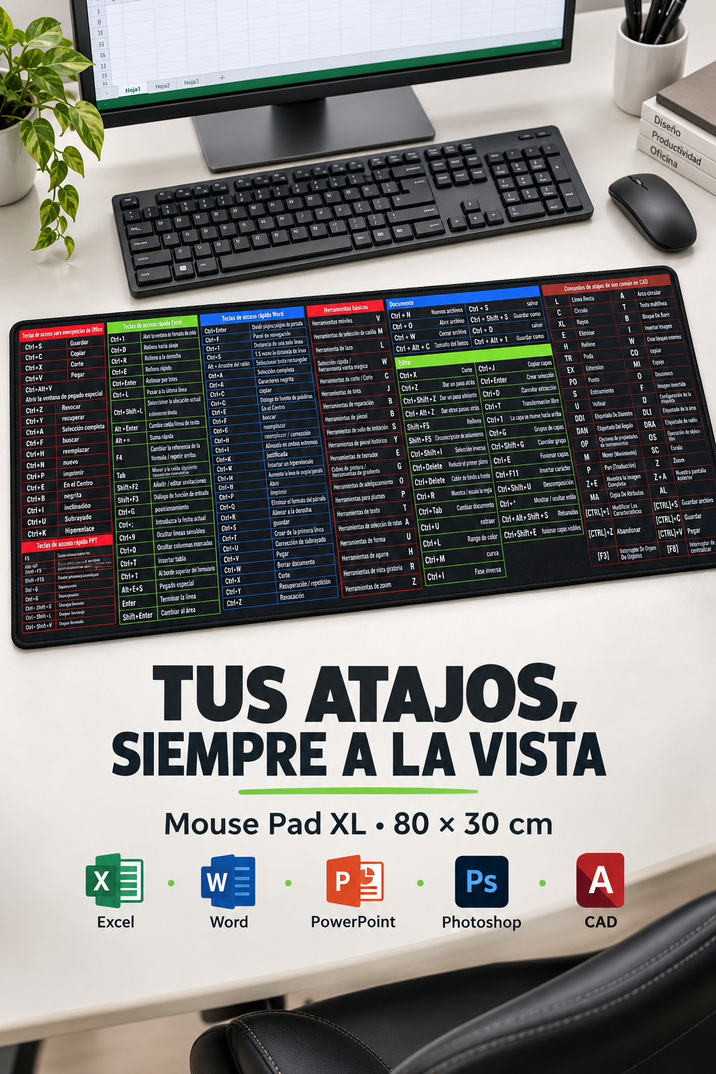 MOUSE PAD XL CON FORMULAS DE EXCEL – WORD – POWER POINT Y MAS..